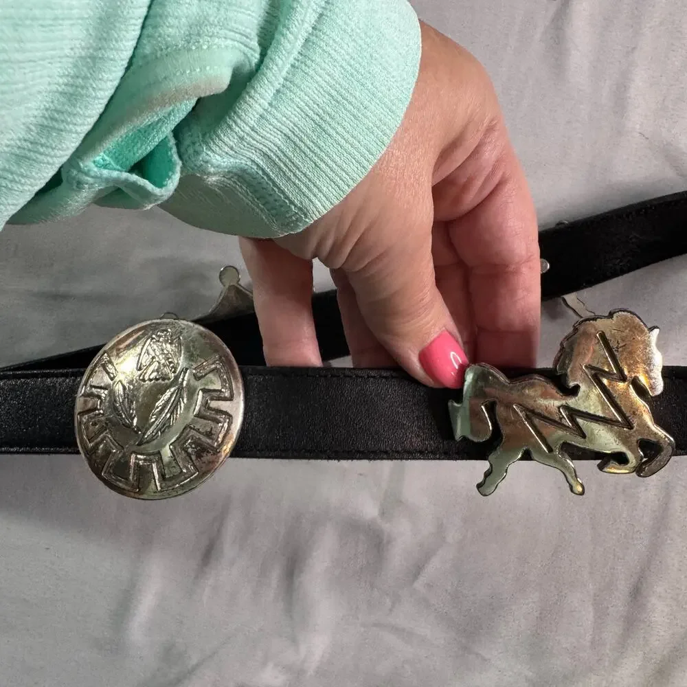 Vintage Justin 1993 Western Concho Belt Black Leather Size 30 USA Cowboy Cowgirl